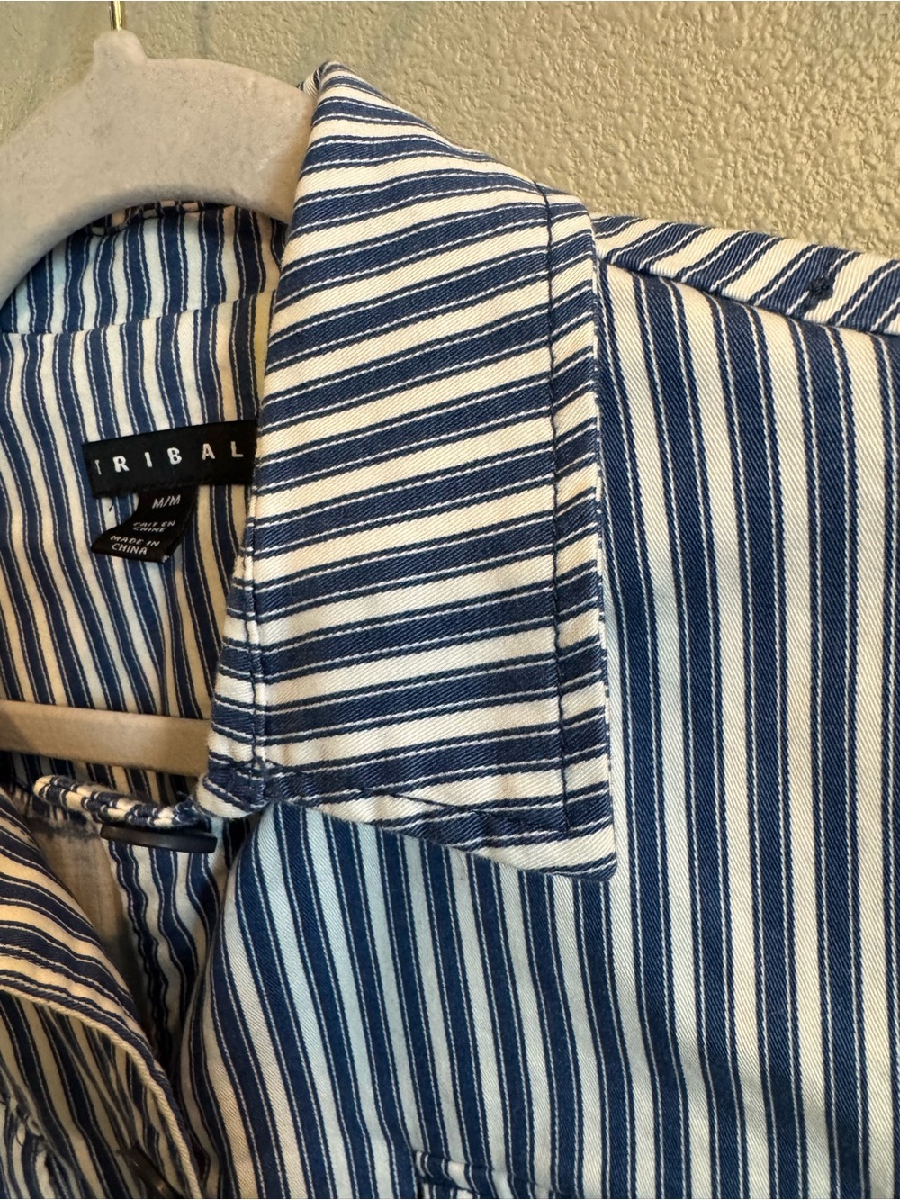 Tribal Blue and White Striped Coastal Button-Up Jacket Size M - Picture 10 of 13